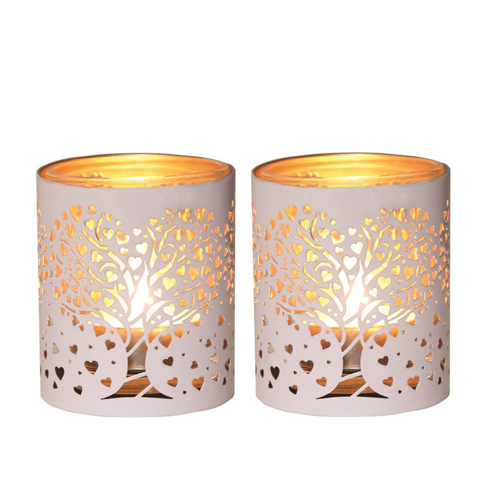 Aroma White & Gold Heart Tree 2 Tealight & Votive Holder Set £8.09